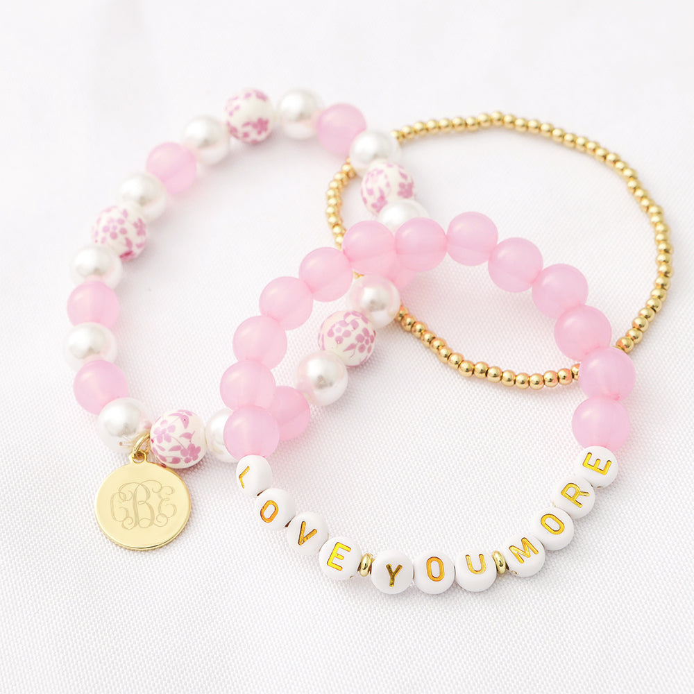 love you more pink floral bracelets