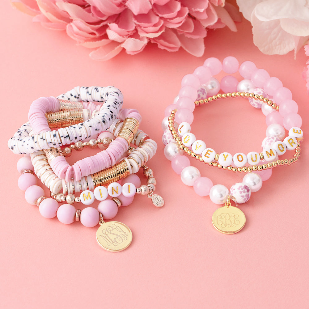 monogrammed mini bracelet stack and love you more bracelets