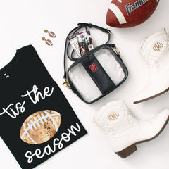 nc state clear stadium crossbody flatlay