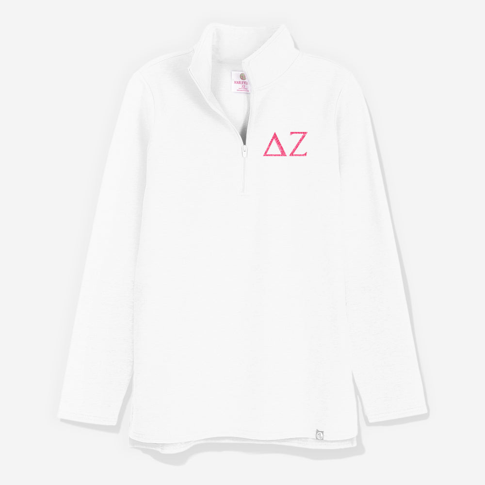 Delta Zeta Pullover Sweatshirt in White | Sorority Quarter Zip