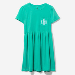 Monogrammed T-Shirt Dress in Teal