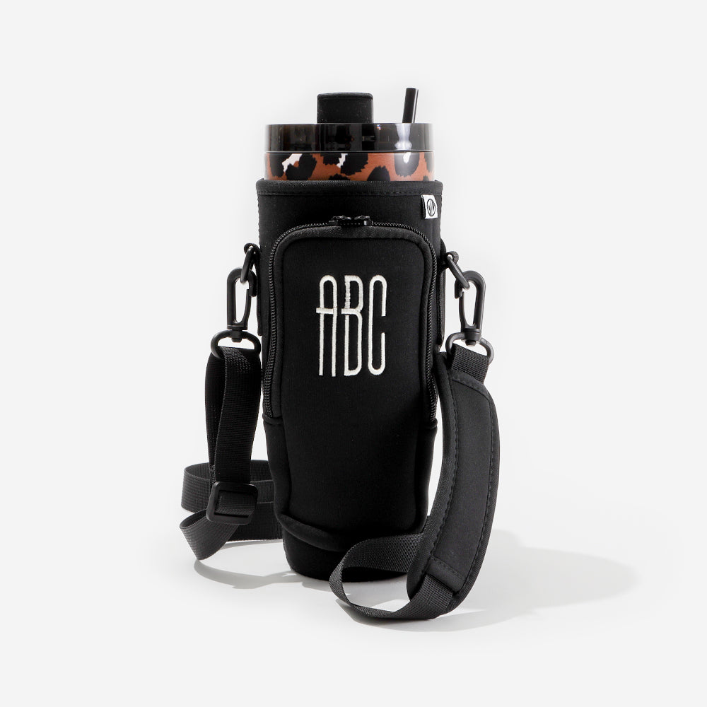 Monogrammed Water Bottle Holder in Black