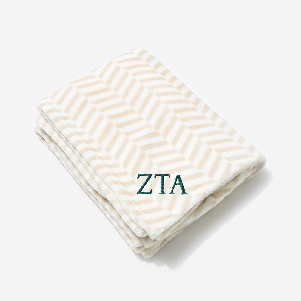 Zeta Tau Alpha Plush Blanket | Neutral Herringbone