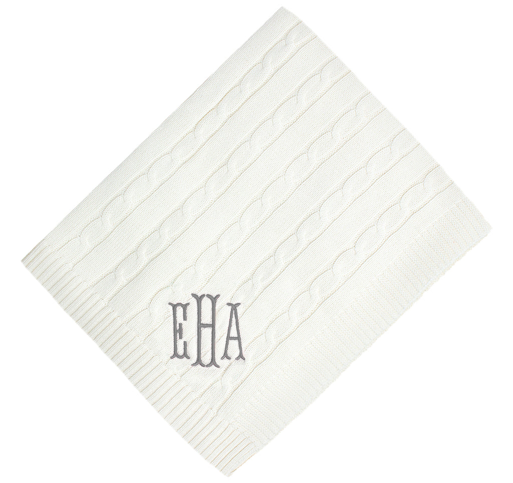 gray monogram - ivory monogrammed baby blanket