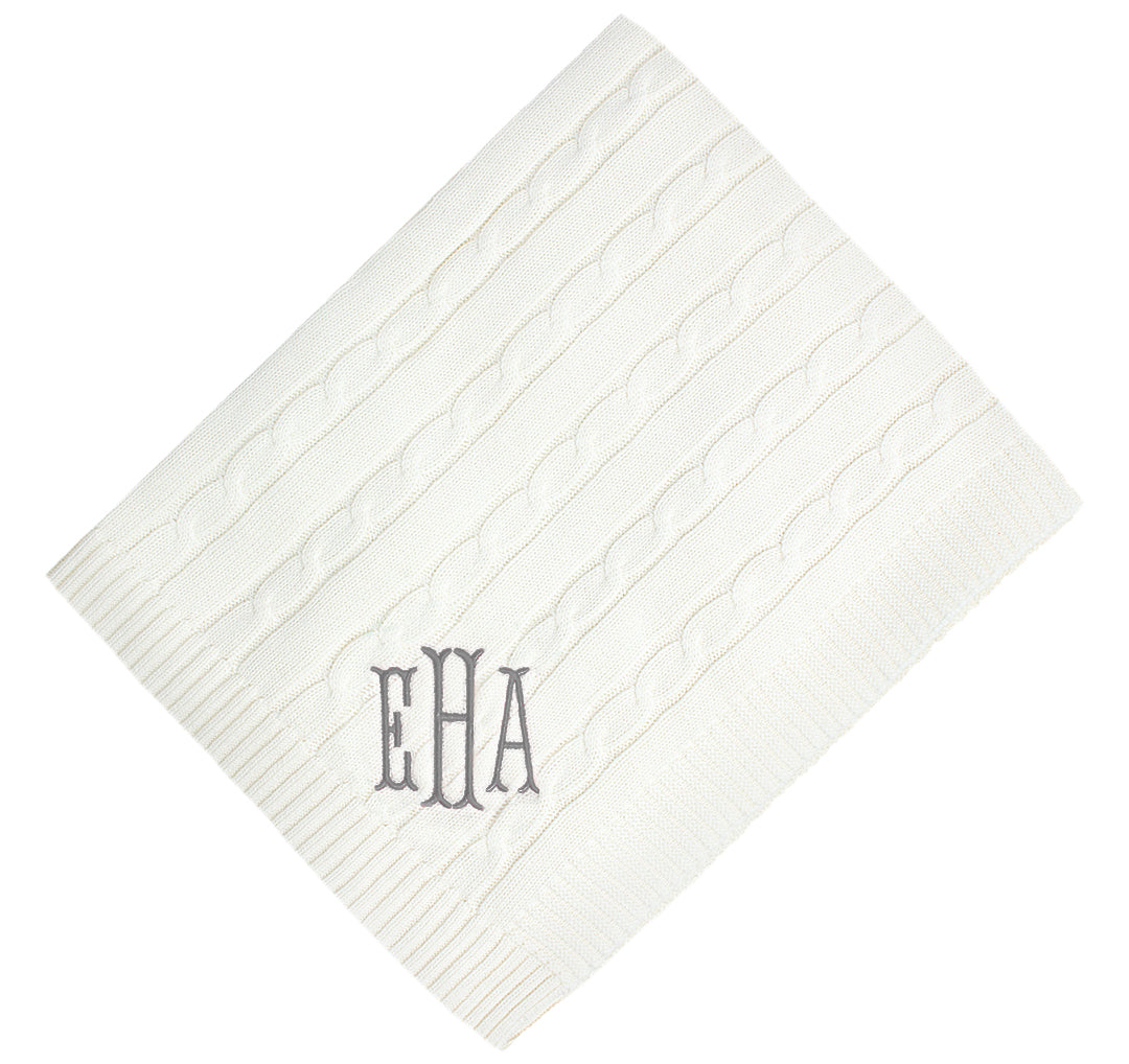 gray monogram - ivory monogrammed baby blanket