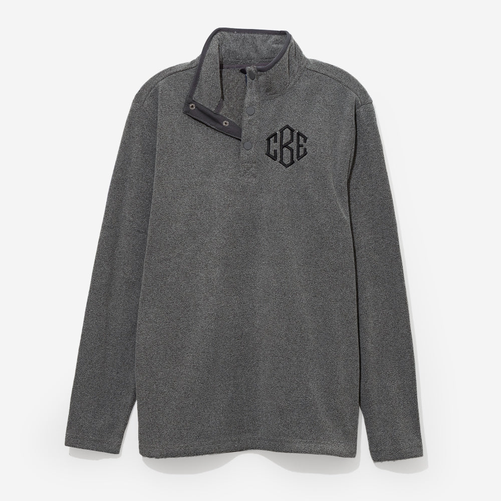 monogrammed bayview fleece in heathered charcoal