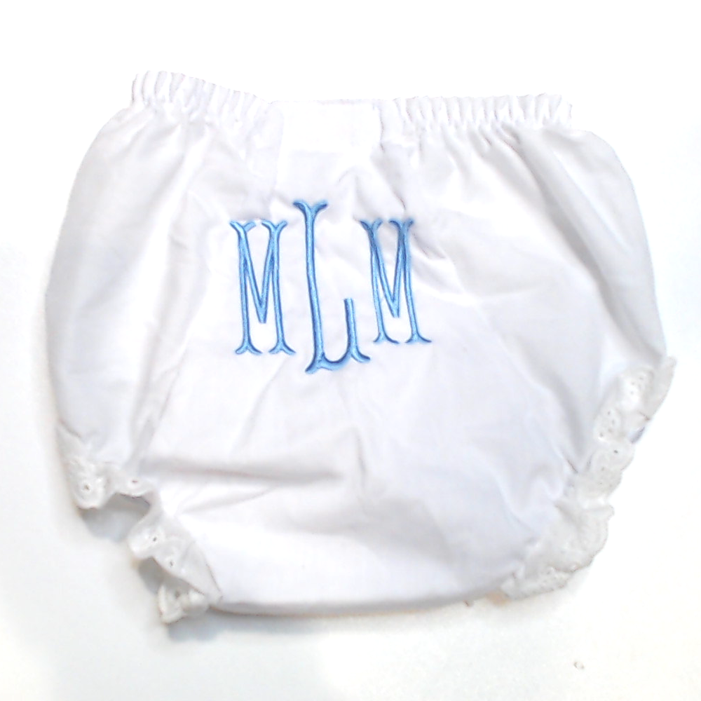 BLOOPER KIDS: Monogrammed White Eyelet Baby Bloomers