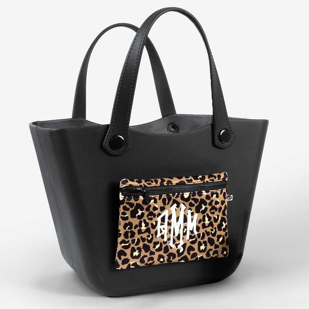 monogrammed waterproof beach bag in black