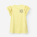 monogrammed girls flutter sleeve dress in soft yellow