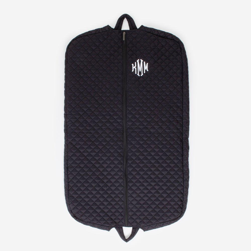 Monogrammed Diamond Quilted Garment Bag in Black