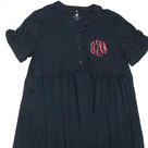BLOOPER CLOTHING: Monogrammed Split Neck Gathered Dress