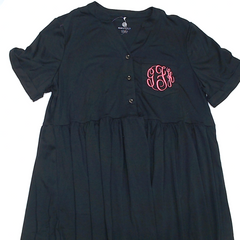 BLOOPER CLOTHING: Monogrammed Split Neck Gathered Dress