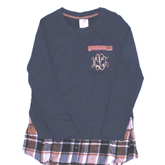 BLOOPER CLOTHING: Monogrammed Plaid Hem Sweatshirt