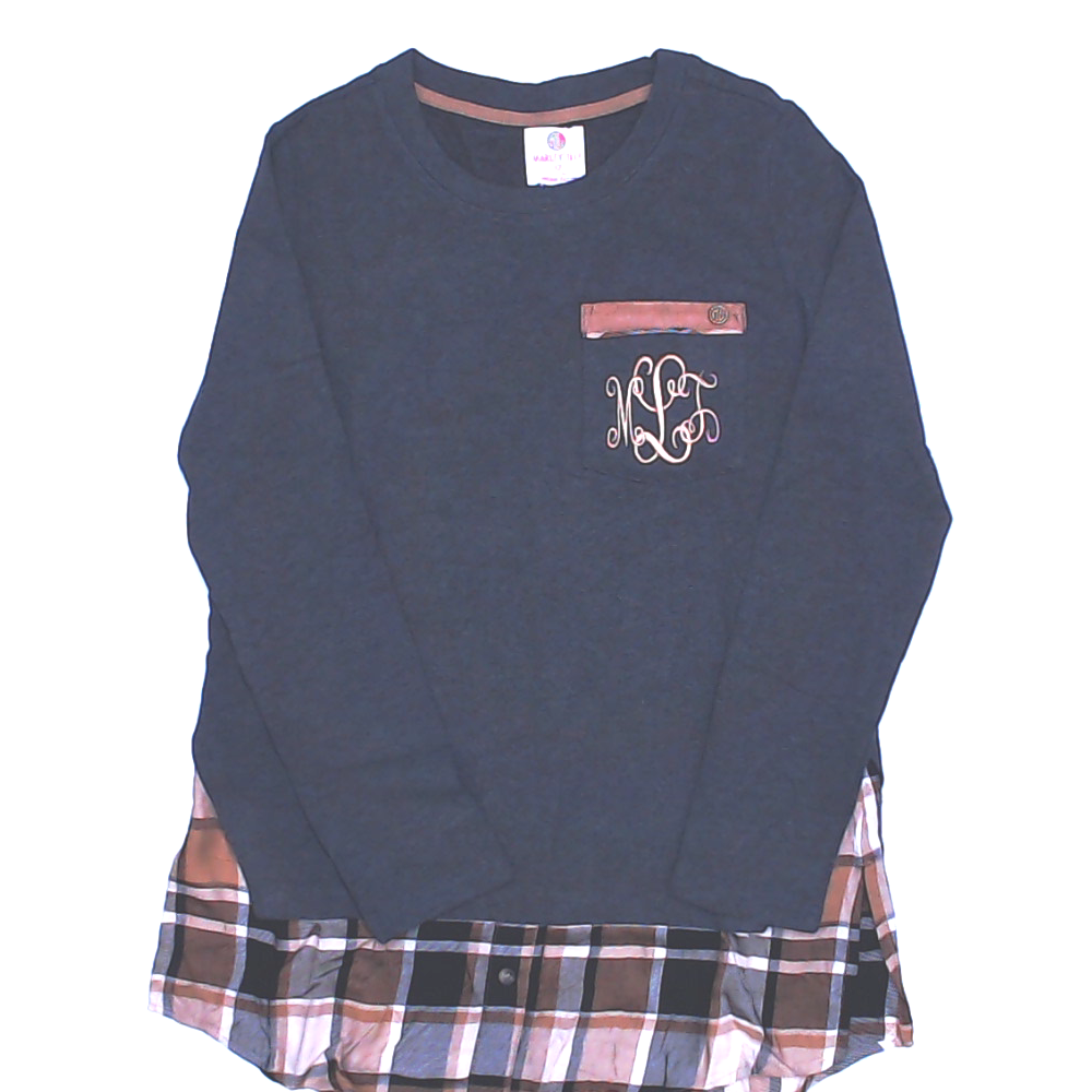 BLOOPER CLOTHING: Monogrammed Plaid Hem Sweatshirt