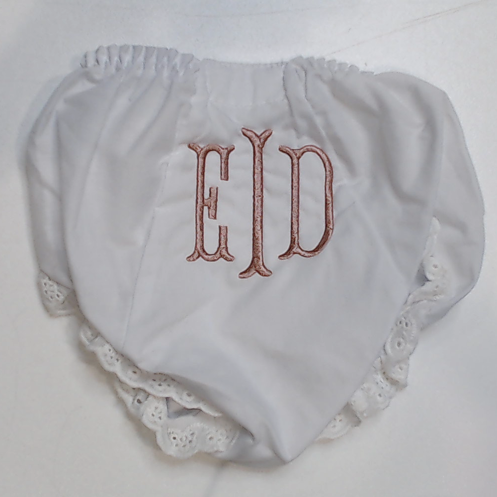 BLOOPER KIDS: Monogrammed White Eyelet Baby Bloomers