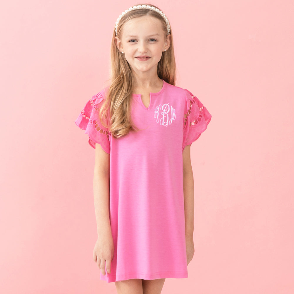 [addie] light pink flutter sleeve dress on addie