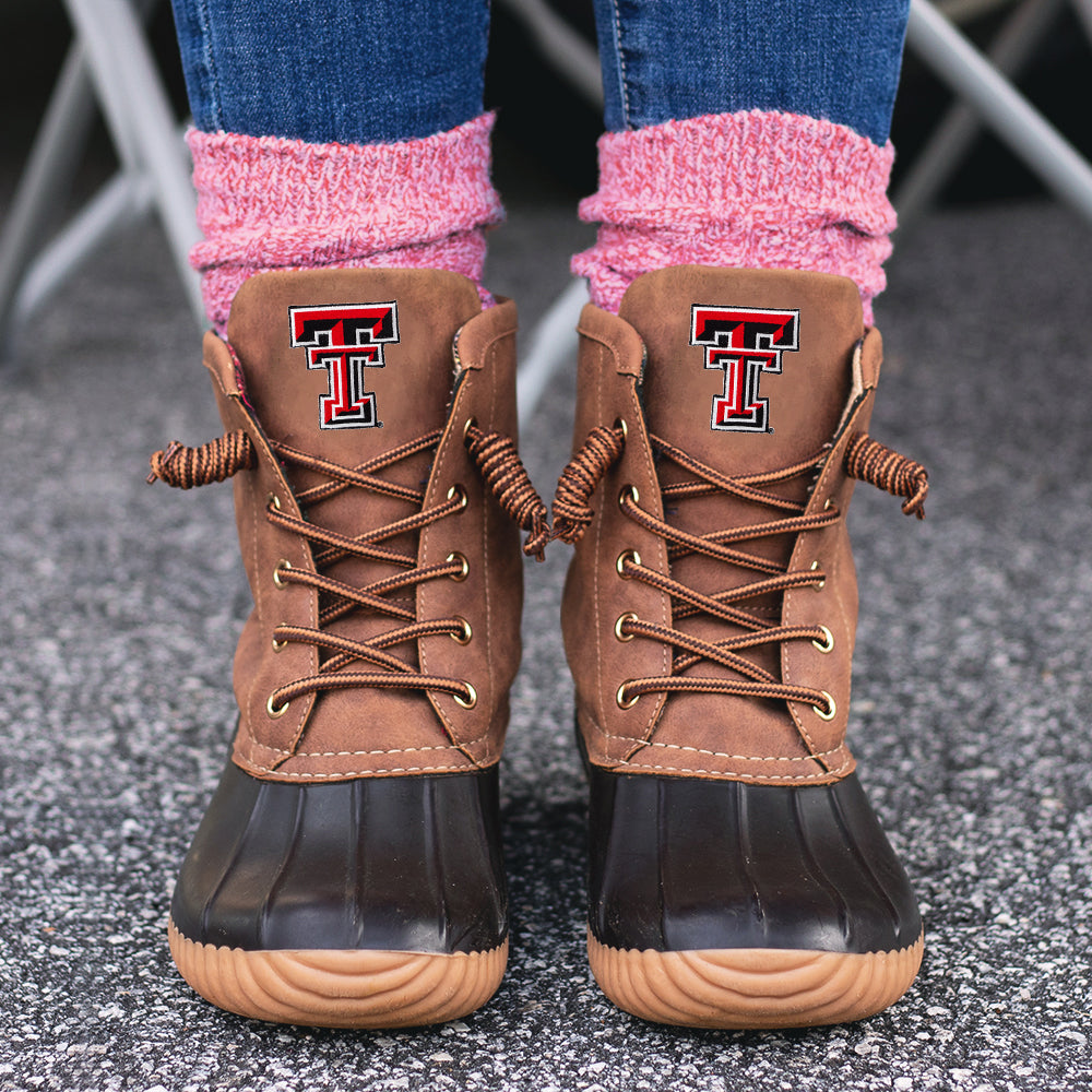 brown texas tech duck boots with duck boot socks
