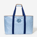monogrammed extra large tote bag in navy seersucker