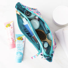 blue leopard kids toiletry bag inside shot