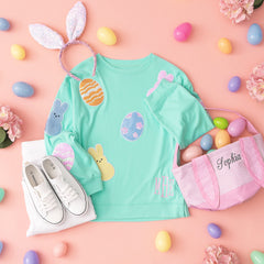 personalized kids easter sweatshirt outfit with easter basket