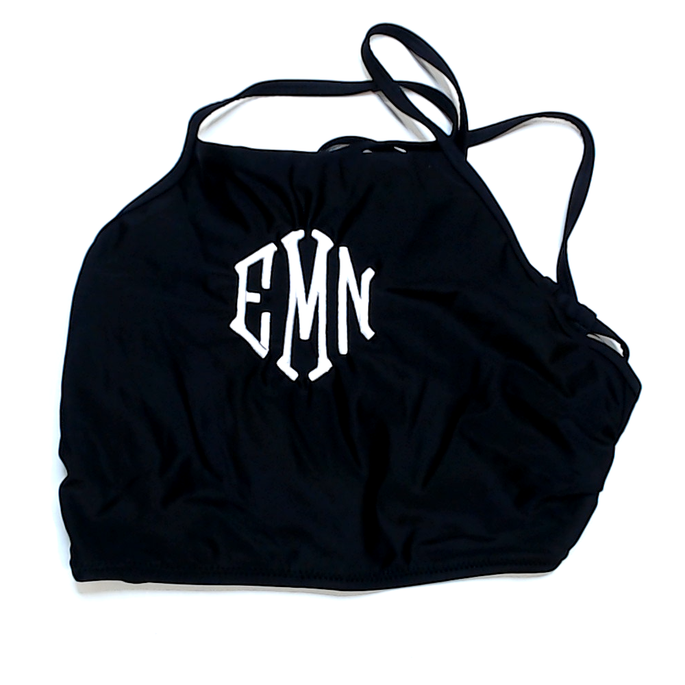 BLOOPER SWIM: Monogrammed High Neck Bikini Top