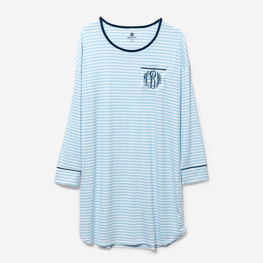 Monogrammed Nightgown in Blue/White Stripes