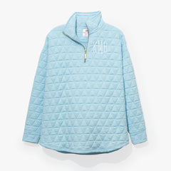 monogrammed quilted quarter zip pullover in ice blue