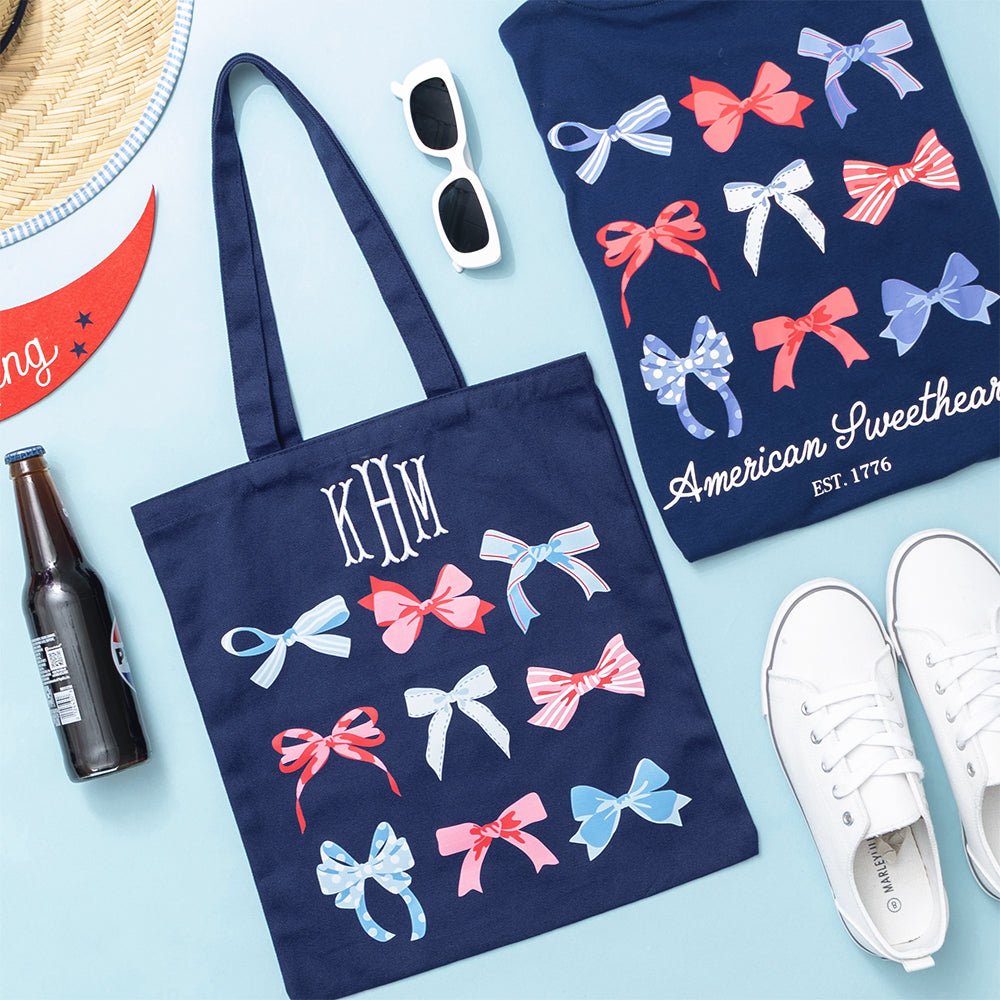 americana bows bow tote with america t-shirt