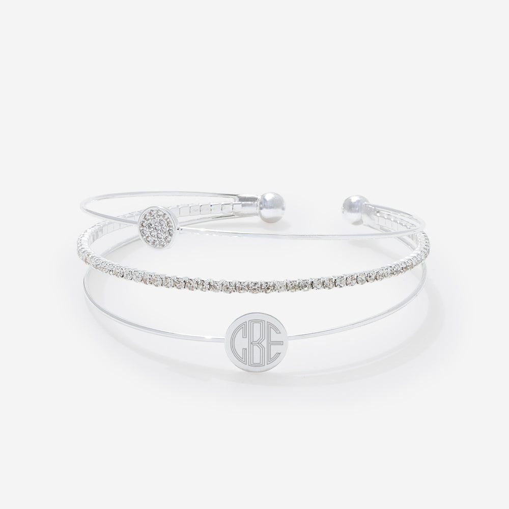 Monogrammed Rhinestone Bangle in Silver