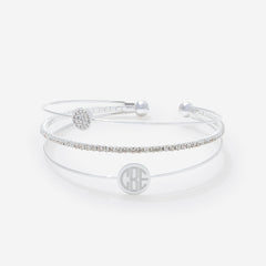 Monogrammed Rhinestone Bangle in Silver