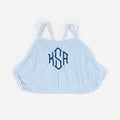 monogrammed high neck bikini top in seersucker