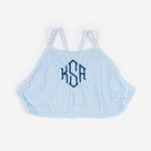 Monogrammed High Neck Bikini Top | Navy Seersucker