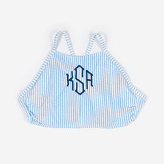 monogrammed high neck bikini top in seersucker