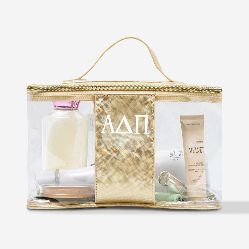 Alpha Delta Pi Clear Train Case | Monogrammed Sorority Cosmetic Bag
