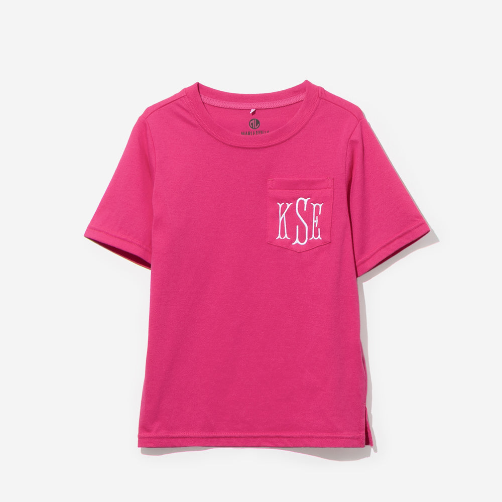 Monogrammed Kids Short Sleeve Shirt in Hot Pink