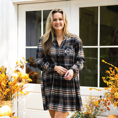 autumn twilight plaid monogrammed dress on ashley fall porch