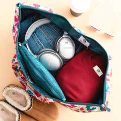 autumn watercolor cheetah packable weekend duffel bag inside shot