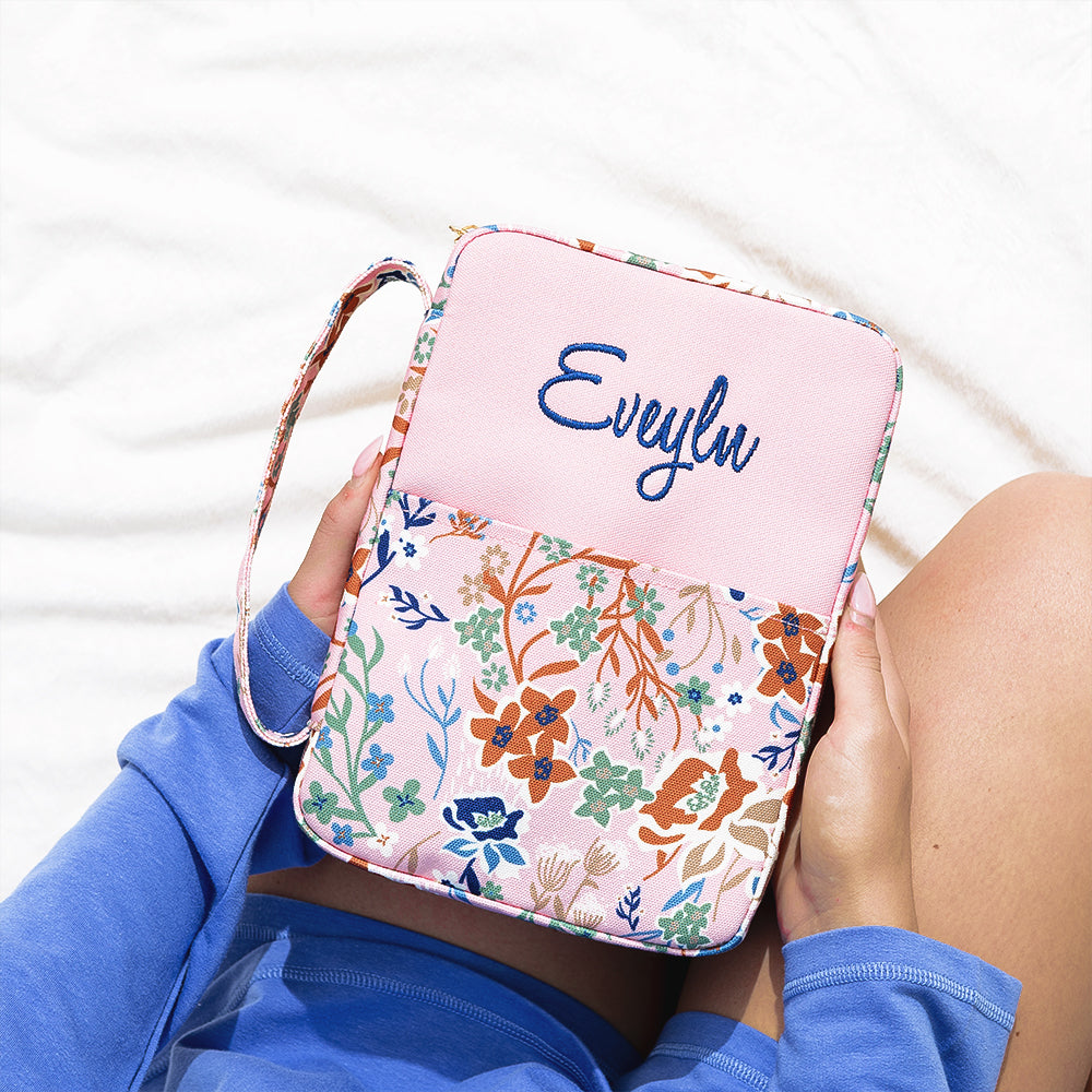 autumn whimsy bible carrier in girls lap