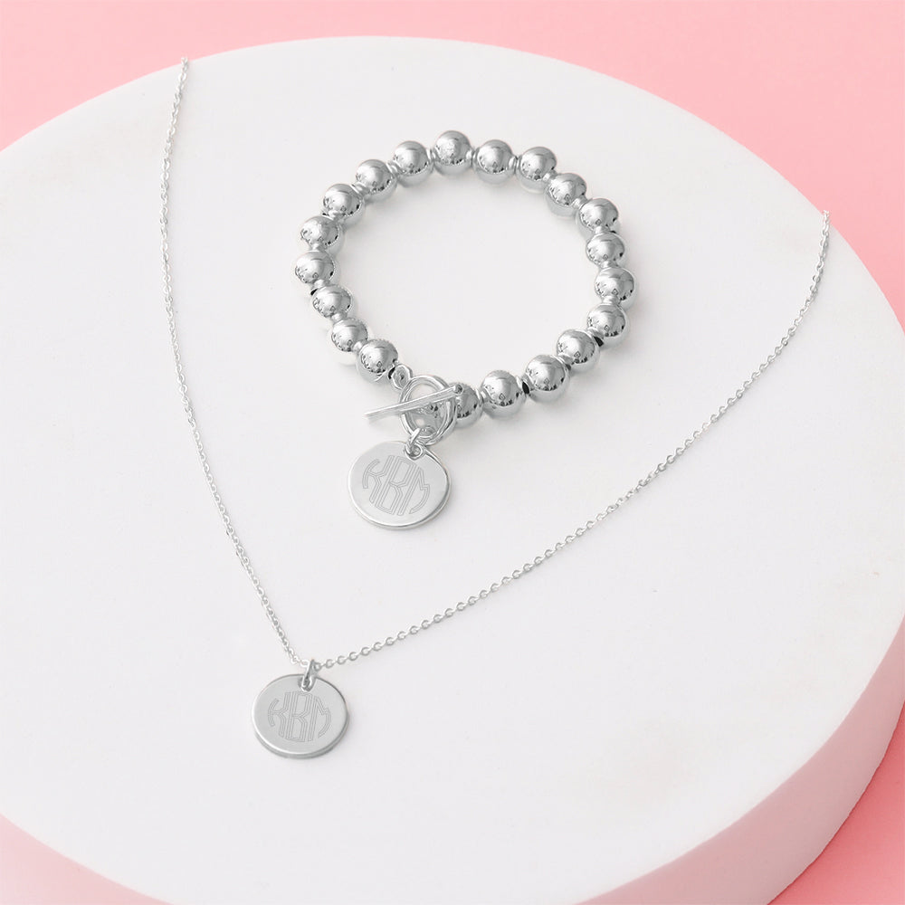 silver kids disc necklace with ball bracelet