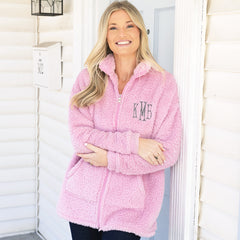 pink full zip sherpa jacket on ashley