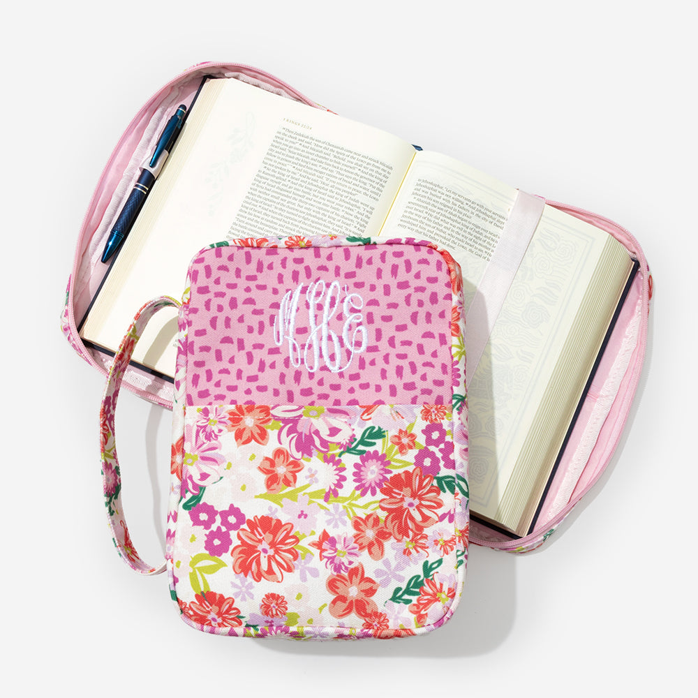 Monogrammed Bible Carrier in Pink Oopsie Daisy
