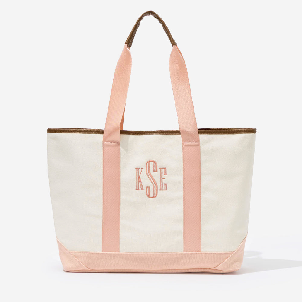monogrammed boat tote bag in coral