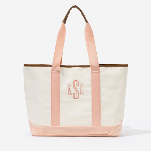monogrammed boat tote bag in coral