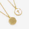 monogrammed cross necklace in white front and back