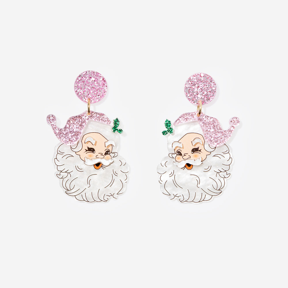 santa earrings in pink