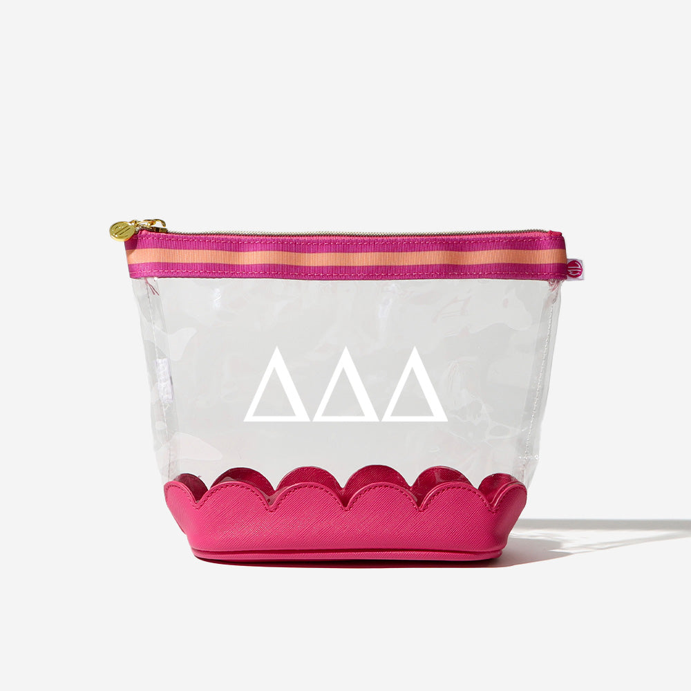Delta Delta Delta Scalloped Clear Cosmetic Case | Hot Pink