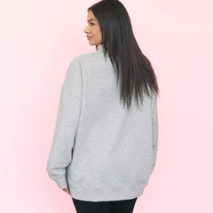 back of heathered grey monogrammed mockneck sweatshirt 