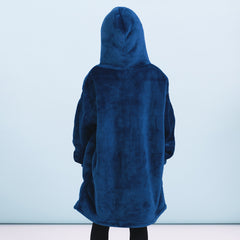 back of kids blanket hoodie in blue