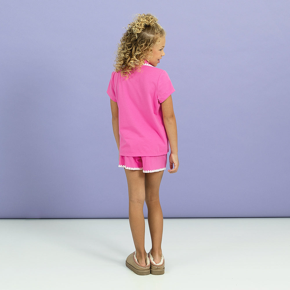 back of kids classic sleep set in hot pink
