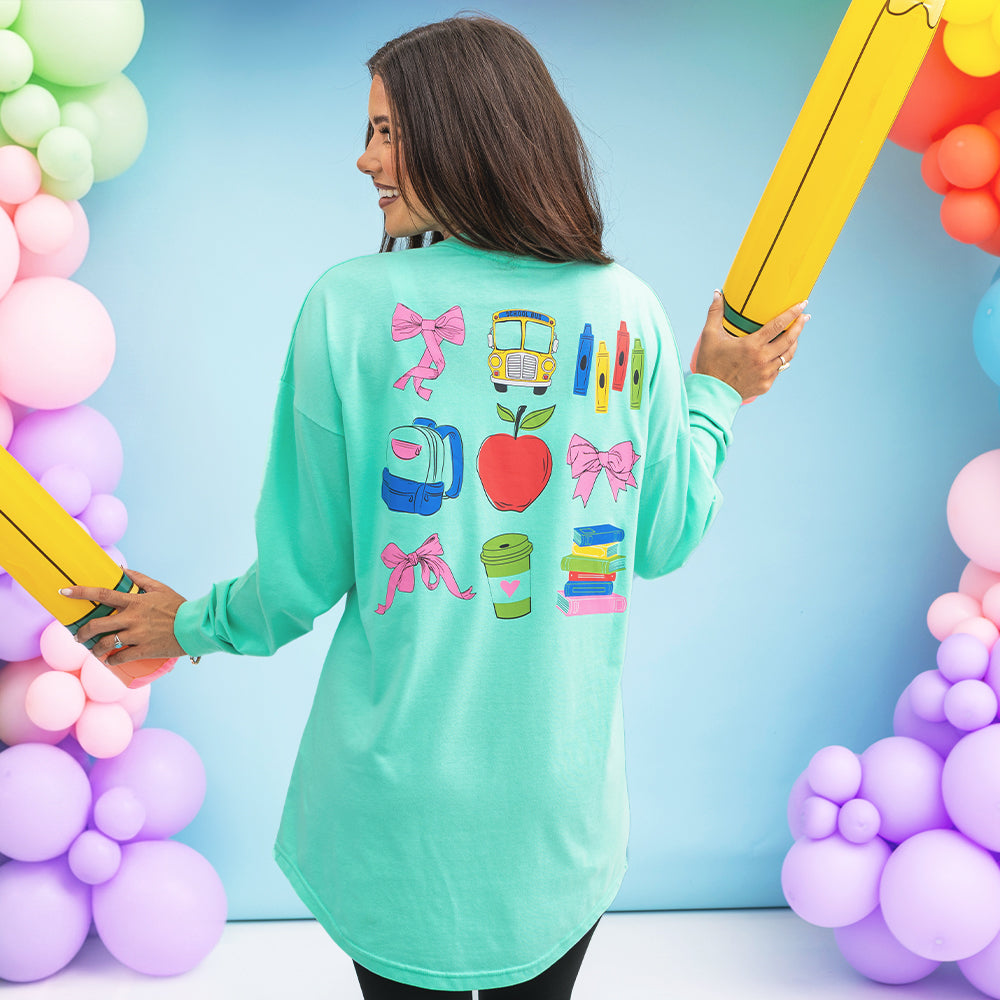 [peyton] back of personalized teacher t shirt in mint 